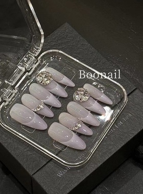 Boo芋泥啵啵~手工穿戴甲紫色渐变爆闪钻球纯欲风轻奢美甲法式长甲