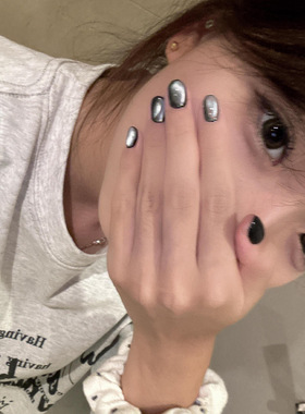 Boo黑皮蛋~纯手工穿戴甲黑色猫眼暗黑高级感简约辣妹显白美甲短款