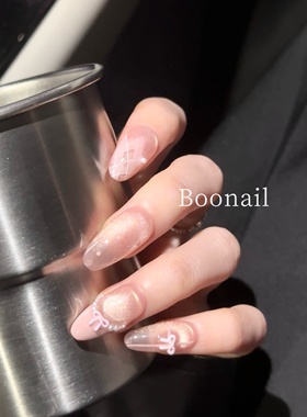 Boo奶糖~粉紫色猫眼纯手工穿戴甲纯欲风显白高级感轻奢美甲中长款