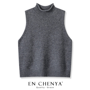 纯羊毛半高领红马甲针织背心女春秋外搭2025新款叠穿纯色毛衣坎肩