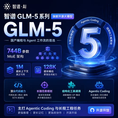 智谱 GLM-5 系列旗舰开源大模型，744B 参数 MoE 架构