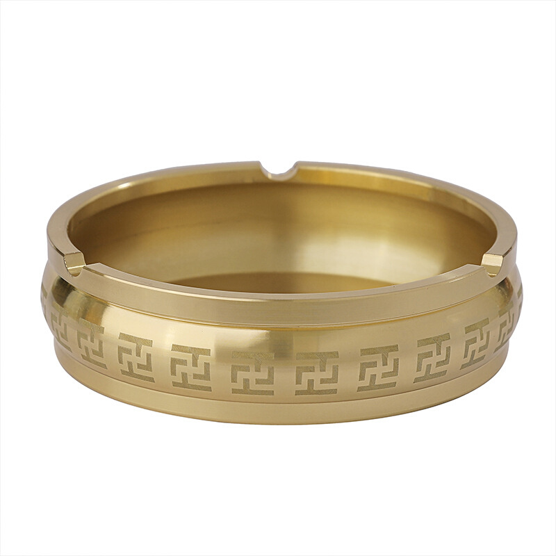 烟灰缸纯黄铜创意摆件铜器复古五虎万字纹工艺礼品摆饰龙凤呈祥摆