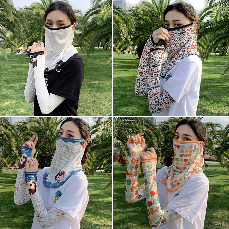 德国夏季防晒面纱女面罩遮脸冰丝护颈口鼻罩练车开车神器冰袖防晒