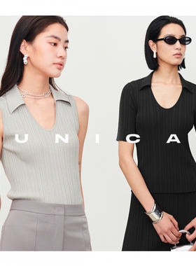 UNICA/时髦小U领干爽冰感Primo小颗粒纱不规则针织T恤POLO衫