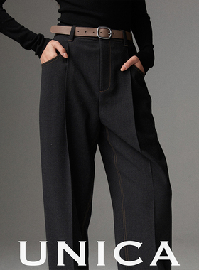 【惊喜五折】UNICA/粗线撞色精纺羊毛显瘦西装裤靴裤