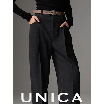 【惊喜五折】UNICA/粗线撞色精纺羊毛显瘦西装裤靴裤
