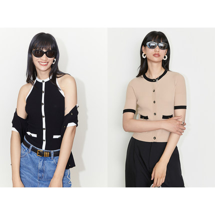 【惊喜六折】UNICA/2穿中古风撞色_Elite干爽弹背心针织短袖T恤