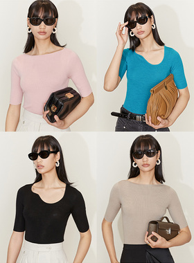 UNICA/口碑爆款_多领岛精无缝德国biella120s羊毛中袖薄针织衫T恤