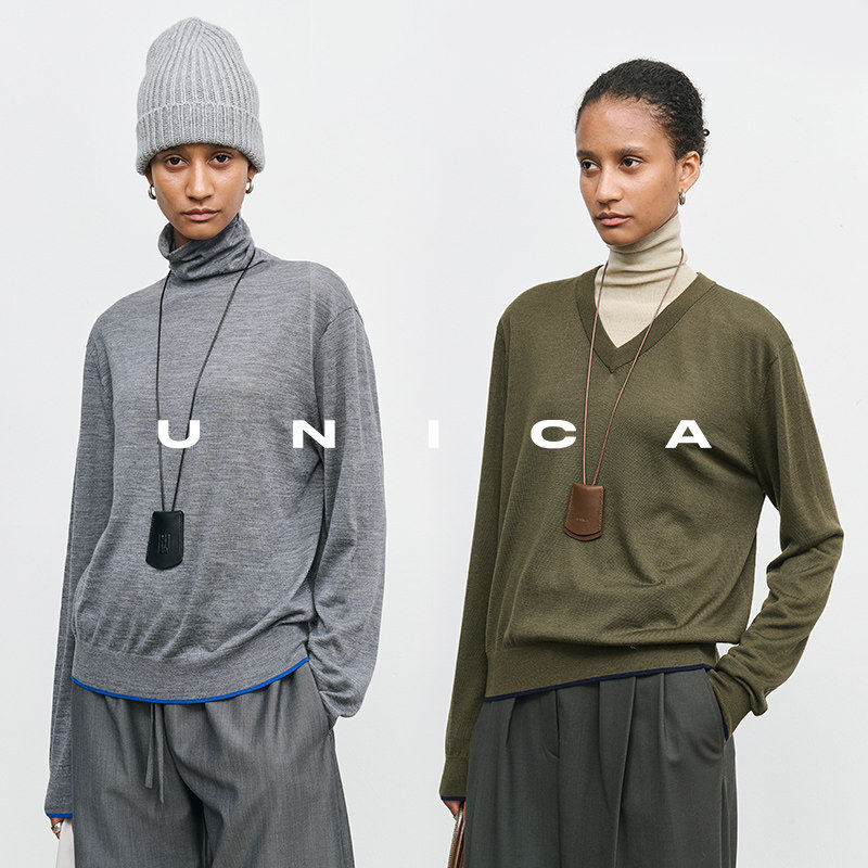 UNICA/基础时髦撞色下摆18针德国biella120s羊毛微松身实穿针织衫