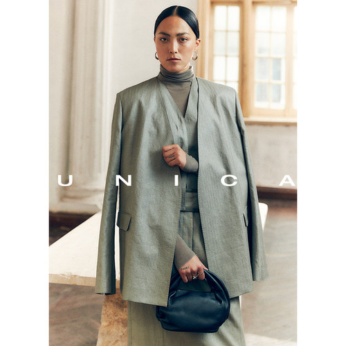 UNICA/时髦ji简人字纹亚麻套装