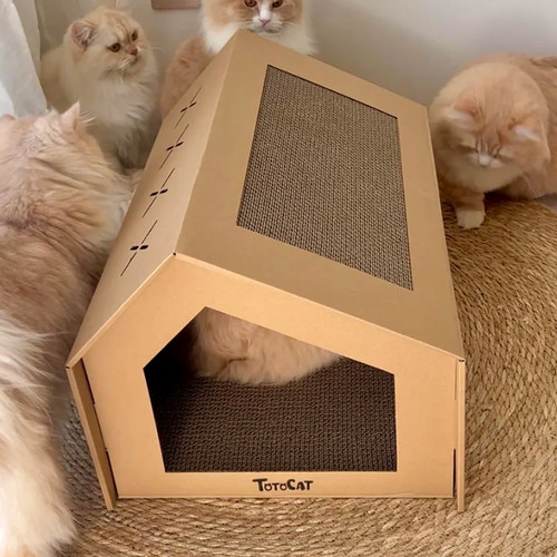 猫窝猫抓板一体四季通用半封闭安全感纸箱猫屋耐磨不易掉屑猫别墅