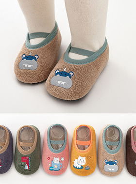 加厚儿童宝宝地板袜防滑隔凉婴儿学步鞋春秋冬季加绒袜子男猫咪家