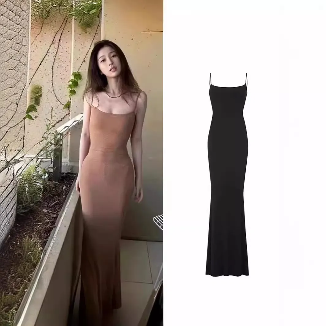 现货Skims连衣裙女吊带打底塑形衣约会性感修身包臀收腰超长裙子