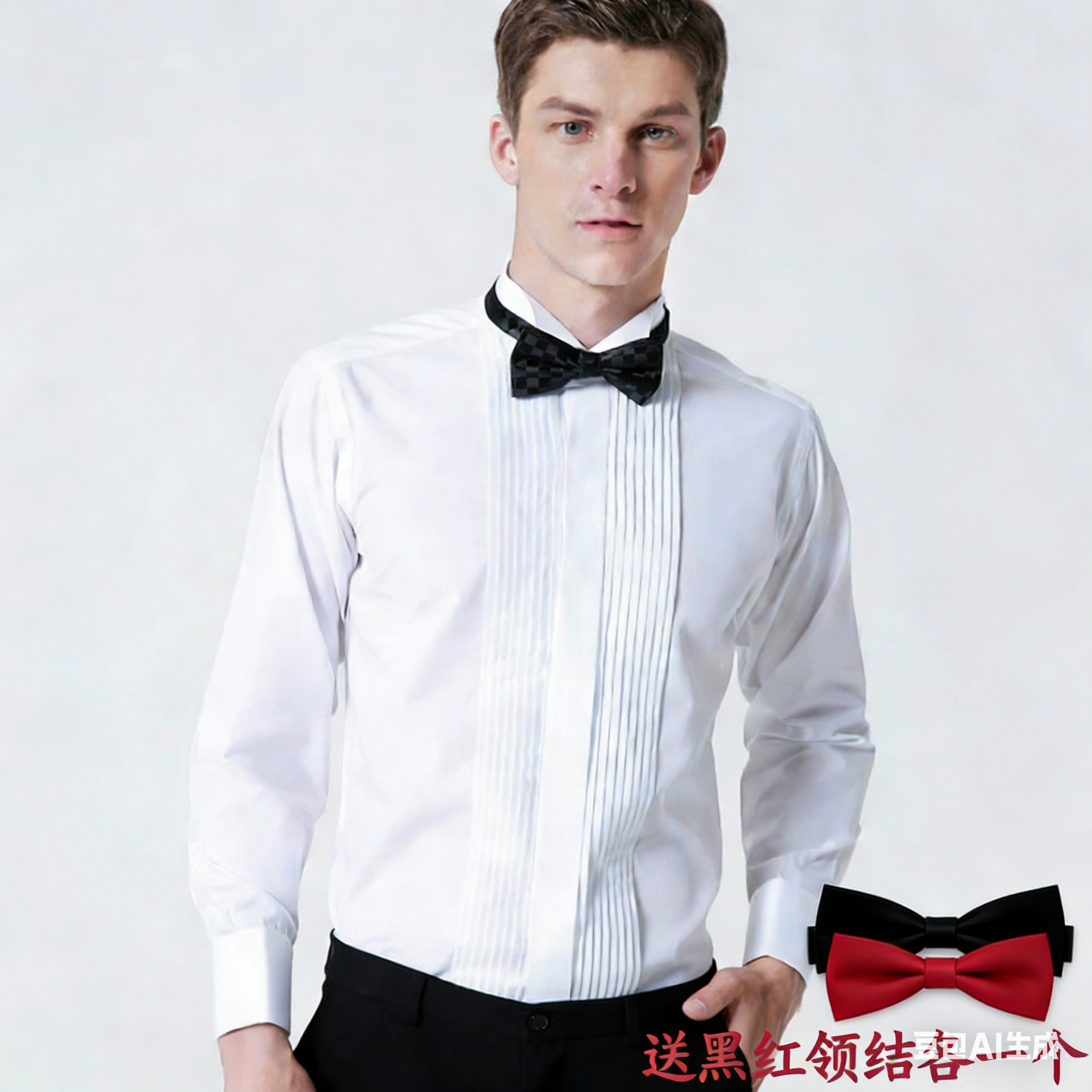 男士礼服法式衬衫领结衬衫燕子领宴会新郎伴郎结婚衬衣大合唱演出