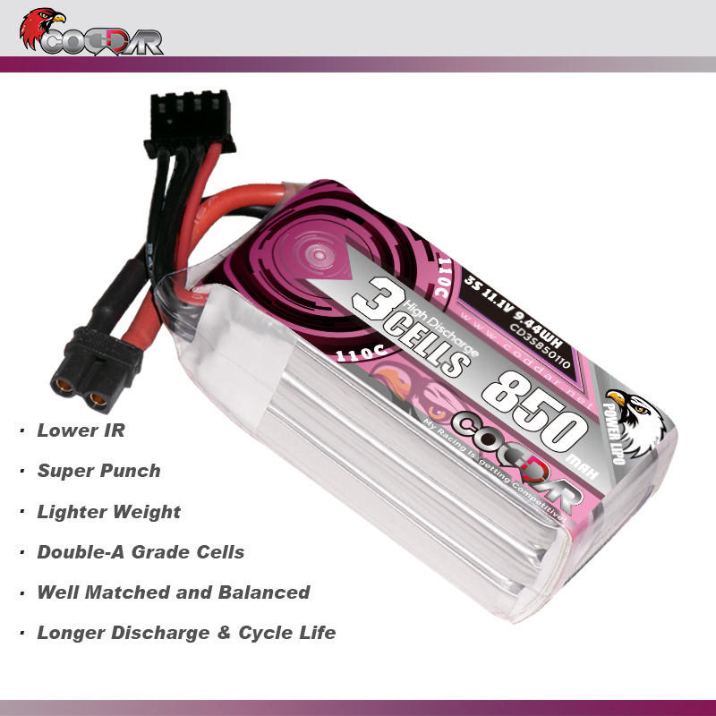 鹰氪CODDAR 850MAH 3S 11.1V 110C高倍率航模牙签机3寸飞机锂电池