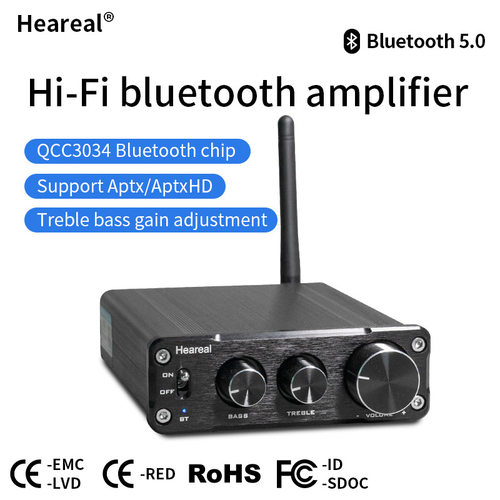 Treble and bass adjustable Bluetooth 5.0 amplifier