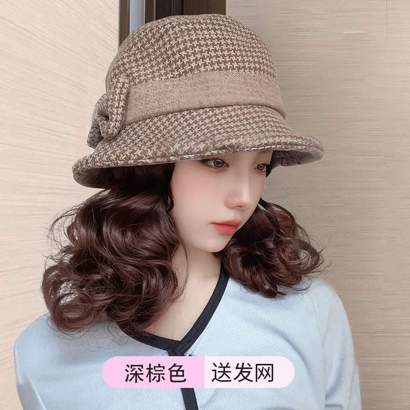 新款假发帽子盆帽女冬季时尚带短发头发一体礼帽冬天非真发妈妈中