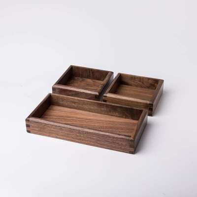 新款黑胡桃木组盒子桌面收纳盒原木办公钥匙玄关首饰文具实木整理