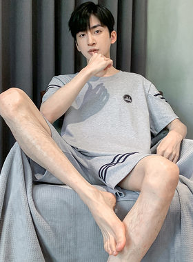睡衣男夏季短袖短裤棉质青少年初中学生套装男款家居服胖子4XL