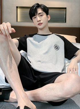 睡衣男夏季短袖短裤棉质青少年初中学生套装男款家居服胖子4XL