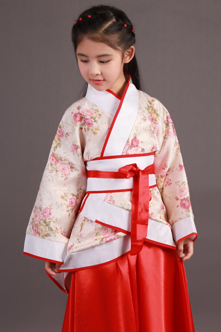高档儿童古装汉服女孩公主贵妃仙女襦裙唐装少儿古筝表演服学生演