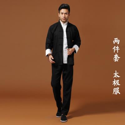 高档棉亚麻太极拳练功服套装 中年男士长袖武术服唐装外套 功夫表