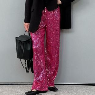 ladies joggers pants skinny casual glitter womens sequin