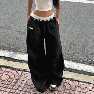 waist Lace leg overalls wide trousers thin contrast sun