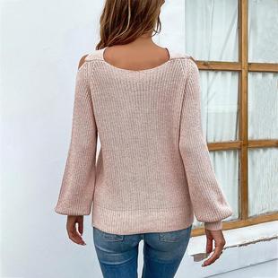 sweater neck sleeves solid Cross knitted women off lantern