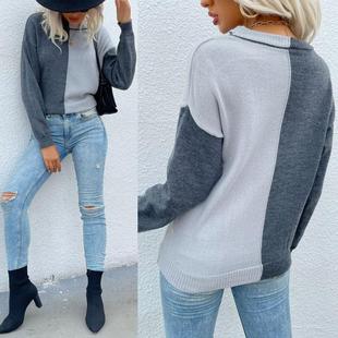 pullover with sweater loose neck color contrast
