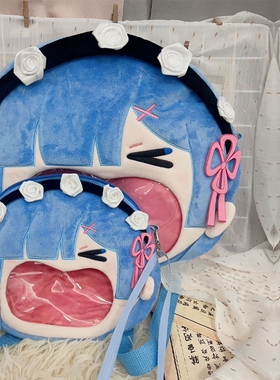 re0从零开始异世界原创周边蕾姆大嘴痛包毛绒双肩包斜挎零钱包礼