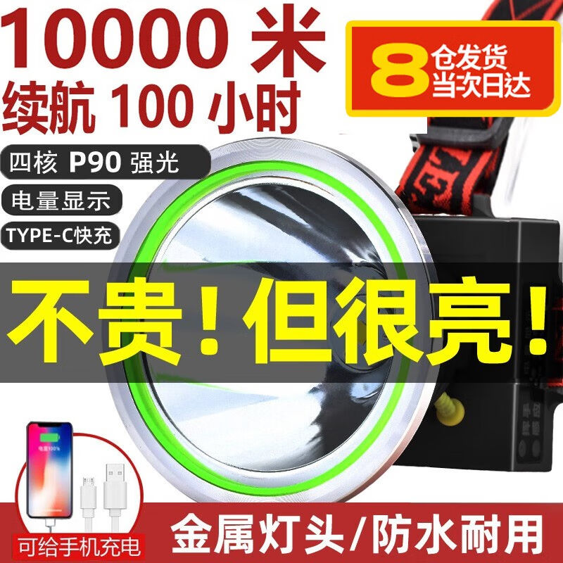 曼戈途头灯P90超亮强光超长续航户外充电聚光防水头戴式手电筒工