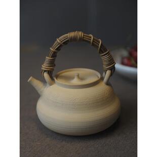 信堂全手工刻字提梁白泥烧水壶煮茶壶家用Y陶壶煮茶器