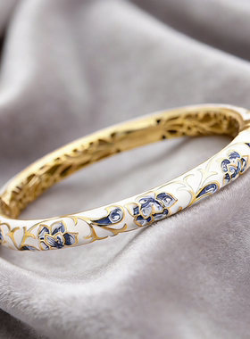 北京景泰蓝手镯女子小圈掐丝纯珐琅闺蜜复古时尚镀金送礼旗袍