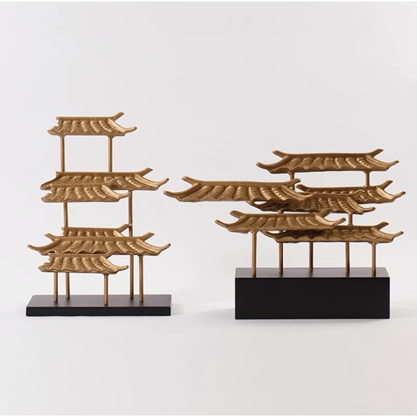 现代新中式屋檐建筑摆件铁艺酒店餐厅书房样板间玄关装饰工艺摆设,家居饰品,桌面摆件,淘宝优惠券,粉丝福利购,淘宝优惠卷