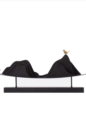 新中式铁艺假山摆件书房创意玄关小鸟工艺品样板房间软装饰品