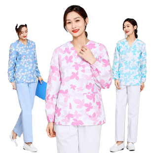 碎花护士服短袖女夏季分体套装长袖养老院母婴月嫂口腔护理工作服