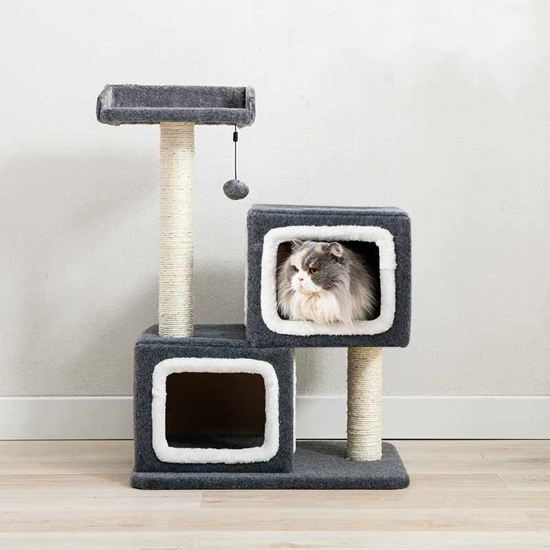 新品林之堡简约双窝猫爬架猫树猫窝猫抓板抓柱跳台猫架小型剑麻柱