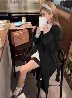 2024新款呢子大衣中长款灰色毛呢外套秋冬季韩系长袖修身女装外套