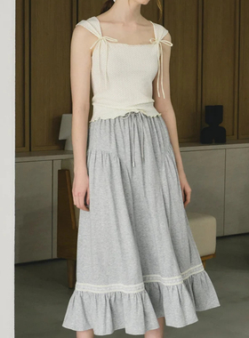 idem·荷叶边蕾丝拼接半裙女新款系带针织半身裙