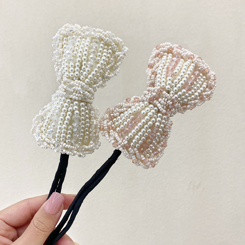 珍珠丸子造型韩国新款b头盘发器复古气质网红懒人蝴蝶结发夹神器
