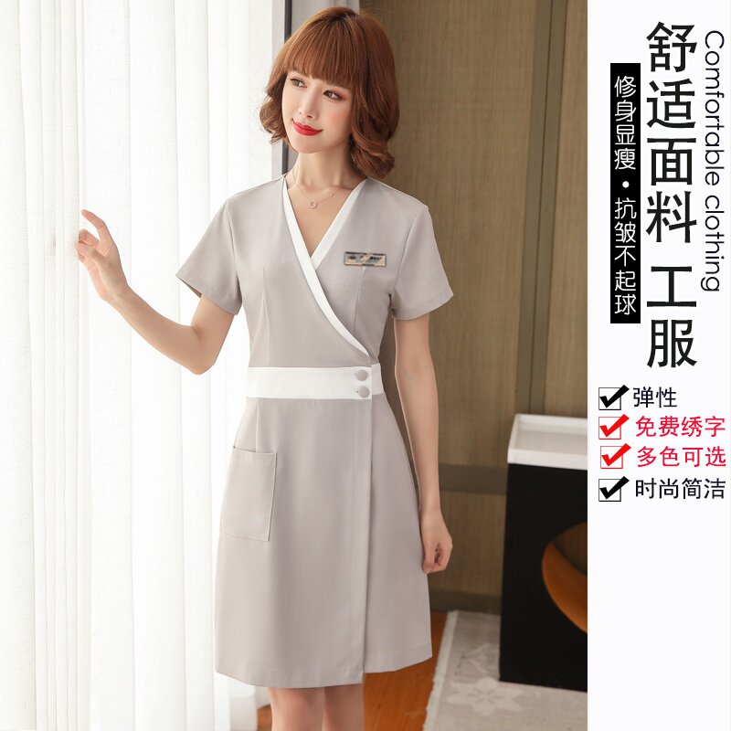 高档新款时尚美容师工作服女高端养生会所spa美容院衣服连衣p裙