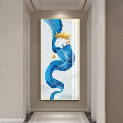 楼梯口新中式玄关装饰画走廊过道挂画家庭极简墙纸壁画房间墙壁