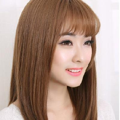 花头发式透气舞会刘海女中浅棕色假发三七分空气刘海脸型发套亚麻