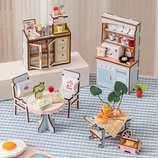 名创同款小推车艺馨茶歇时光迷你家具娃屋手工DIY筑梦木制玩具
