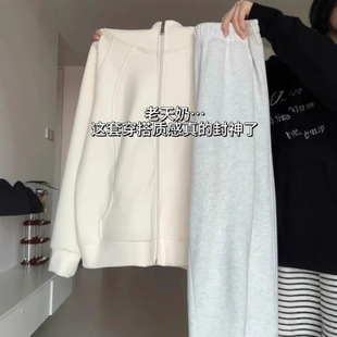 卫衣女秋冬奶白色摇粒绒外套校服内搭加绒厚卫衣连帽保暖内胆奥粒