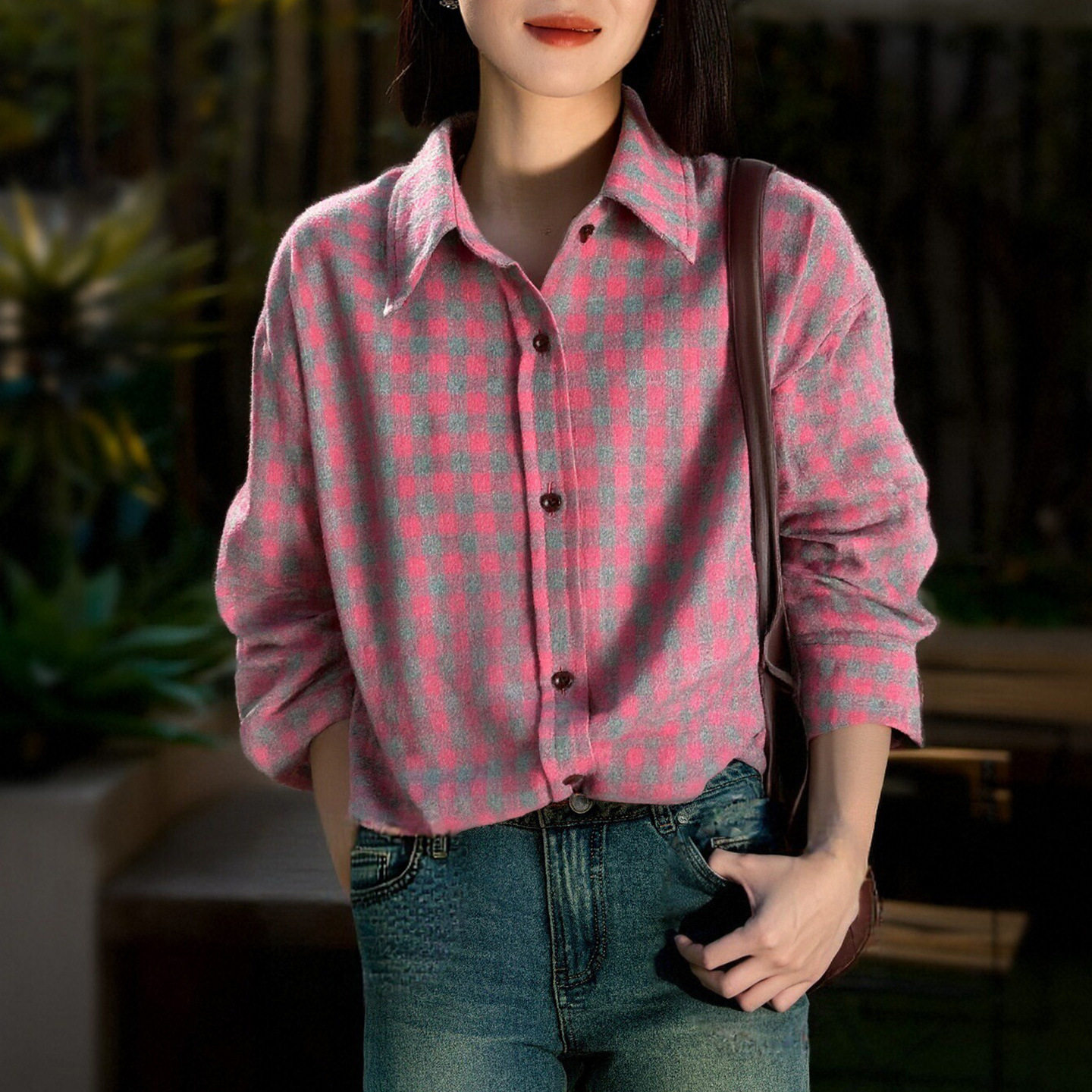棉茧苏格兰红格子衬衫女长袖2026春新款加厚保暖上衣磨毛衬衣