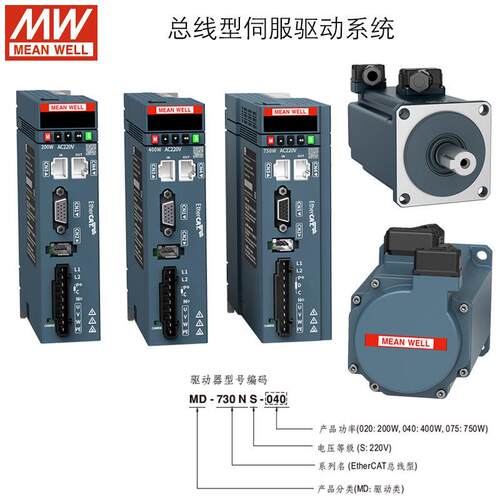 台湾明纬MD-730NS-200W400W750W总线型伺服驱动/电机MD-KS26N3C01