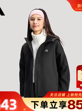 劲浪体育adidas阿迪达斯女子运动休闲夹克加绒保暖黑色外套KS2782