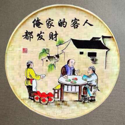 手绘竹编簸箕画田园农村装饰农村挂壁餐厅户外装饰品复古农家乐